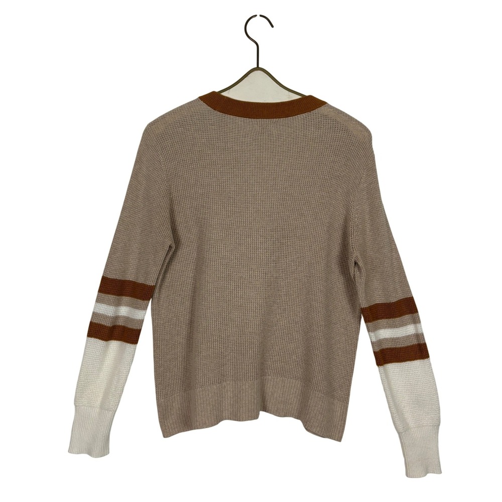 Faherty Throwback Sweater M Tan Brown Varsity Stripe Organic Cotton Cashmere - Picture 4 of 13